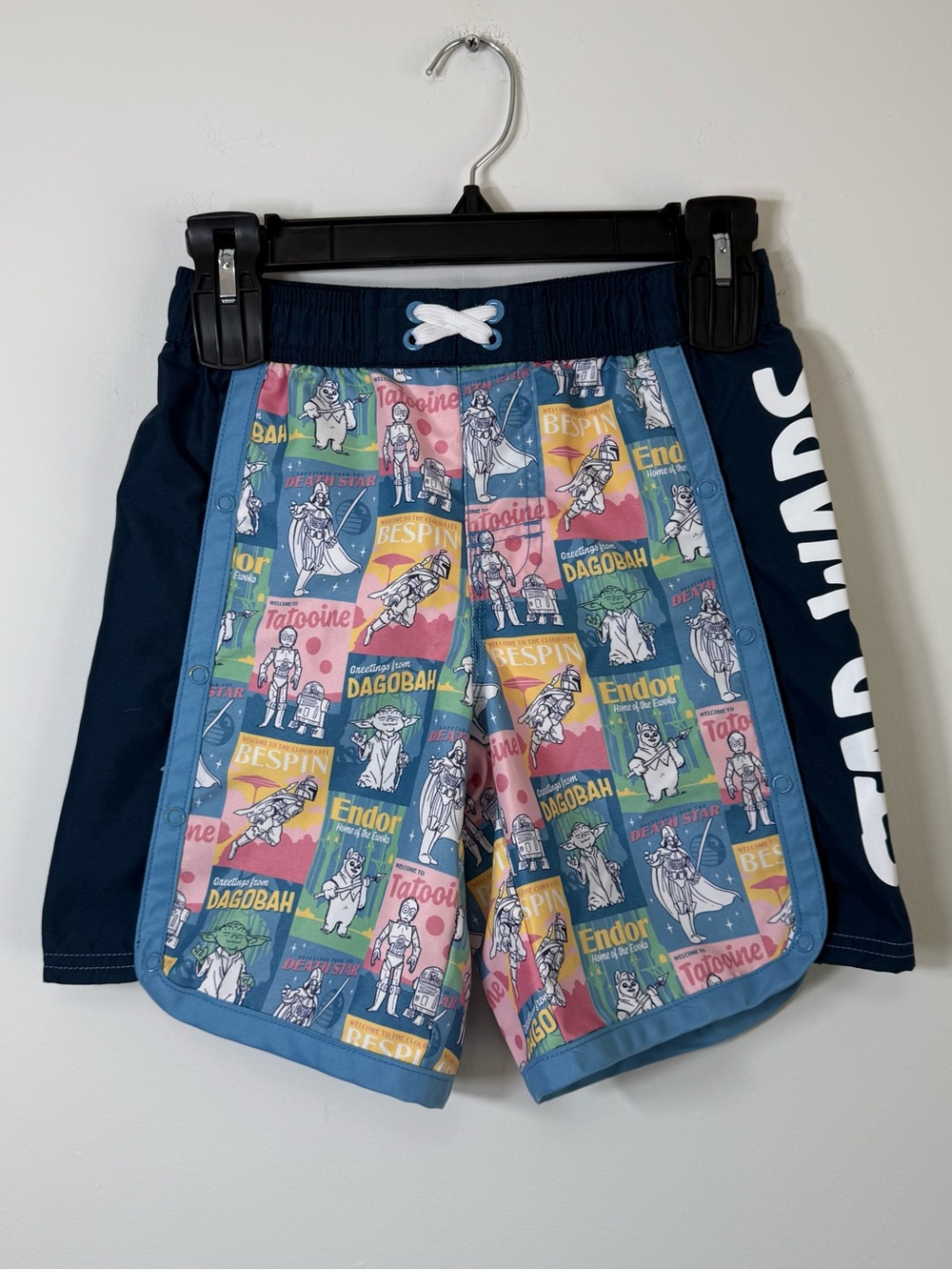 Star Wars Retro Travel Poster Swim Trunks Shorts Boys Size Medium M Snap Sides